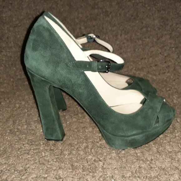 KORS MICHAEL KORS-Padova-Dark Green Suede Platform Pumps-Near Mint-Size 6M - Picture 4 of 7